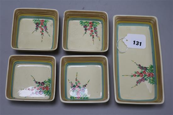 A Clarice Cliff Hollyhocks hors doeuvres set,